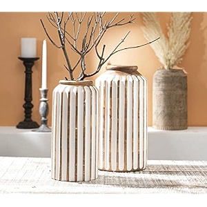 handmade mango wood flower vase for home decor in natural amp white finish small- 634x 1234 large-734 x 1434 ideal flower pots for home decoration pack of 2
