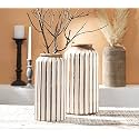 Handmade Mango Wood Flower Vase for Home Decor in Natural &amp; White Finish |Small- 6"X 12", Large-7" X 14" Ideal Flower Pots for Home Decoration (Pack of 2)