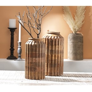 handmade mango wood flower vase for home decor in natural finish small- 634x 1234 large-734 x 1434 ideal flower pots for home decoration pack of 2