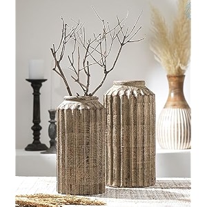 handmade mango wood flower vase for home decor in soil finish small- 634x 1234 large-734 x 1434 ideal flower pots for home decoration pack of 2