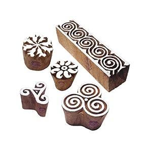 designer pattern spiral and round wood block stamps set of 5