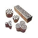 Designer Pattern Spiral and Round Wood Block Stamps (Set of 5)