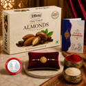 DeoDap Designer Rakhi Combo for Brother with Chocolate Almond (32-GM)Rakhi Set | Y23K1_501_CA32 Assorted Rakhi (Rakhi set of 1, Chocolate Almond(32Gm), Roli&Chaval, Greeting Card, Coin)