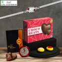 DeoDap Bracelet Rakhi, Greeting Card, Chawal Roli Pack (Rakhi gift for brother, Chocolate Beats(32Gm), Roli&Chaval, Greeting Card, Coin)