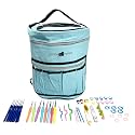 Designer Stitch Happy Crocheting Kit: 52 Piece Crochet Kit for Beginners &amp; 7 Pocket Yarn Bag, Signature Yarn Storage - Angel