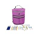 Designer Stitch Happy Crocheting Kit: 52 Piece Crochet Kit for Beginners &amp; 7 Pocket Yarn Bag, Signature Yarn Storage - Lilac
