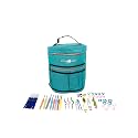 Designer Stitch Happy Crocheting Kit: 52 Piece Crochet Kit for Beginners &amp; 7 Pocket Yarn Bag, Signature Yarn Storage - Peacock