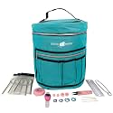 Designer Stitch Happy Knitting Starter Kit: 20 Piece Knitting Kit for Beginners &amp; 7 Pocket Yarn Bag, Signature Yarn Storage - Peacock