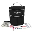 Designer Stitch Happy Knitting Starter Kit: 20 Piece Knitting Kit for Beginners &amp; 7 Pocket Yarn Bag, Signature Yarn Storage - Black