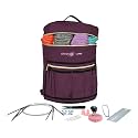 Designer Stitch Happy Knitting Starter Kit: 20 Piece Knitting Kit for Beginners &amp; 7 Pocket Yarn Bag, Signature Yarn Storage - Royal Purple