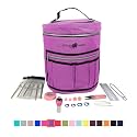 Designer Stitch Happy Knitting Starter Kit: 20 Piece Knitting Kit for Beginners &amp; 7 Pocket Yarn Bag, Signature Yarn Storage - Lilac
