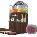 Designer Stitch Happy Knitting Starter Kit: 20 Piece Knitting Kit for Beginners &amp; 7 Pocket Yarn Bag, Signature Yarn Storage - Chocolate