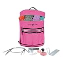 Designer Stitch Happy Knitting Starter Kit: 20 Piece Knitting Kit for Beginners &amp; 7 Pocket Yarn Bag, Signature Yarn Storage - Fuchsia
