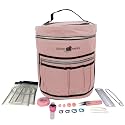 Designer Stitch Happy Knitting Starter Kit: 20 Piece Knitting Kit for Beginners &amp; 7 Pocket Yarn Bag, Signature Yarn Storage - Tan