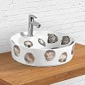 Designer Table Top Wash Basin for Bathroom | Counter Top Wash Basin/Sink for Living Room (17.12 x 17.12 x 4.2 Inch, Sera (White Wood Design Matt))