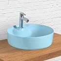 Designer Table Top Wash Basin for Bathroom | Counter Top Wash Basin/Sink for Living Room (17.12 x 17.12 x 4.2 Inch, Sera (Sky Matt))