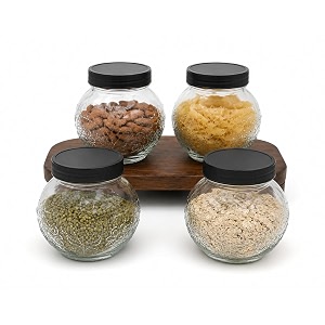 Designer Transparent Glass Storage Jar with Black