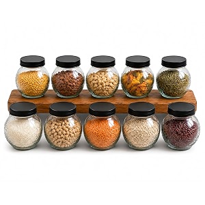 Designer Transparent Glass Storage Jar with Black