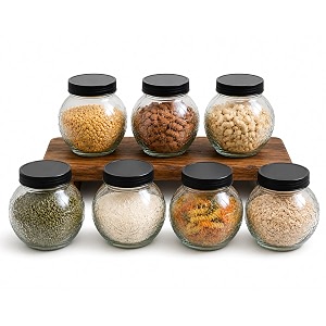Designer Transparent Glass Storage Jar with Black