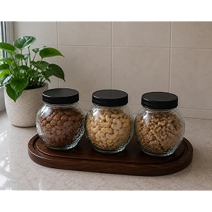 Designer Transparent Glass Storage Jar with Black