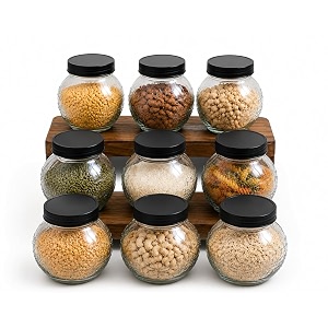 Designer Transparent Glass Storage Jar with Black