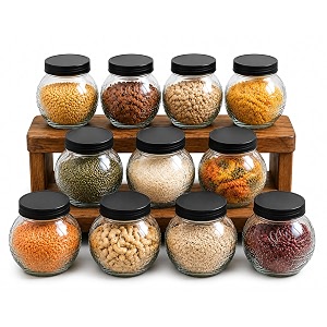 Designer Transparent Glass Storage Jar with Black