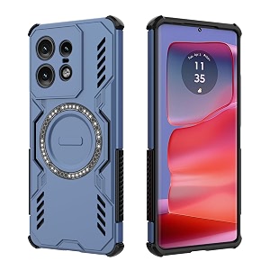designerz hub back cover for moto edge 50 pro  shockproof case with magnetic metal ring supports magsafe charger amp car mount  military grade protection  blue