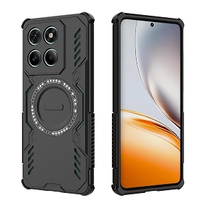 designerz hub back cover for moto edge 60 fusion 5g  shockproof case with magnetic metal ring supports magsafe charger amp car mount  military grade protection  black