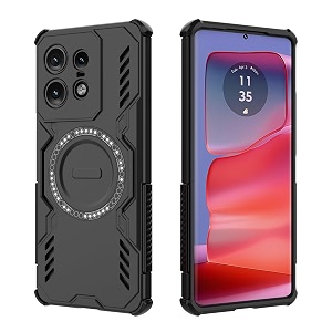 designerz hub back cover for moto edge 50 pro  shockproof case with magnetic metal ring supports magsafe charger amp car mount  military grade protection  black