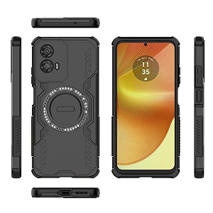 designerz hub back cover for moto g34  shockproof case with magnetic metal ring supports magsafe charger amp car mount  military grade protection  black