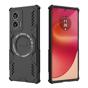 designerz hub back cover for motorola edge 50 fusion  shockproof case with magnetic metal ring supports magsafe charger amp car mount  military grade protection  black