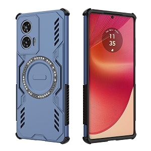 designerz hub back cover for motorola edge 50 fusion  shockproof case with magnetic metal ring supports magsafe charger amp car mount  military grade protection  blue