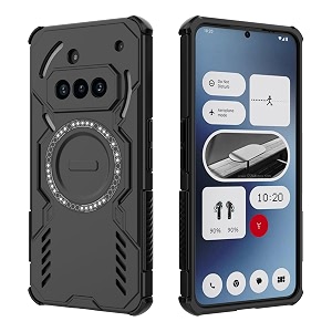 designerz hub back cover for nothing phone 3a  shockproof case with magnetic metal ring supports magsafe charger amp car mount  military grade protection  black