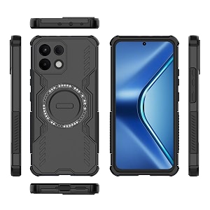 designerz hub back cover for oppo k13 5g  shockproof case with magnetic metal ring supports magsafe charger amp car mount  military grade protection  black