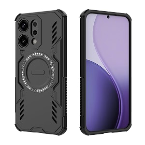designerz hub back cover for oppo reno 14 5g  shockproof case with magnetic metal ring supports magsafe charger amp car mount  military grade protection  black