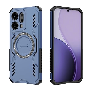 designerz hub back cover for oppo reno 14 5g  shockproof case with magnetic metal ring supports magsafe charger amp car mount  military grade protection  blue