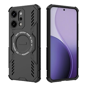 designerz hub back cover for oppo reno 14 pro  shockproof case with magnetic metal ring supports magsafe charger amp car mount  military grade protection  black