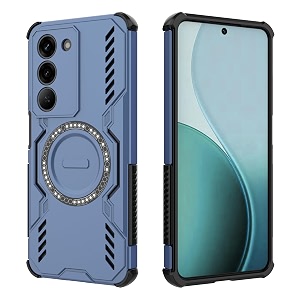 designerz hub back cover for realme 14x 5g  shockproof case with magnetic metal ring supports magsafe charger amp car mount  military grade protection  blue
