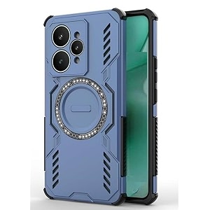 designerz hub back cover for realme 15 pro  shockproof case with magnetic metal ring supports magsafe charger amp car mount  military grade protection  blue