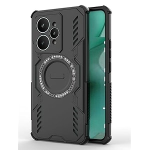 designerz hub back cover for realme 15  case with magnetic metal ring supports magsafe charger amp car mount  military grade protection  black