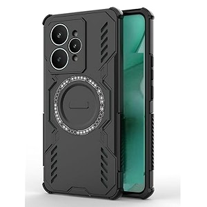 designerz hub back cover for realme 15 pro  shockproof case with magnetic metal ring supports magsafe charger amp car mount  military grade protection  black