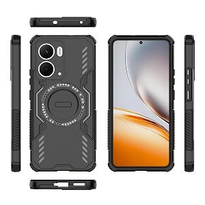 designerz hub back cover for realme p3 5g  shockproof case with magnetic metal ring supports magsafe charger amp car mount  military grade protection  black