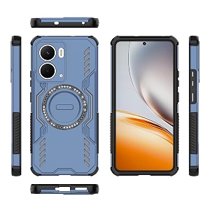 designerz hub back cover for realme p3 5g  shockproof case with magnetic metal ring supports magsafe charger amp car mount  military grade protection  blue