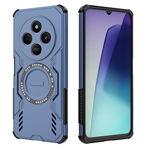 designerz hub back cover for redmi 14c 4g  shockproof case with magnetic metal ring supports magsafe charger amp car mount  military grade protection  blue