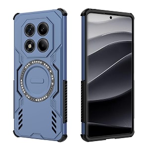 designerz hub back cover for redmi note 14 pro plus  shockproof case with magnetic metal ring supports magsafe charger amp car mount  military grade protection  blue