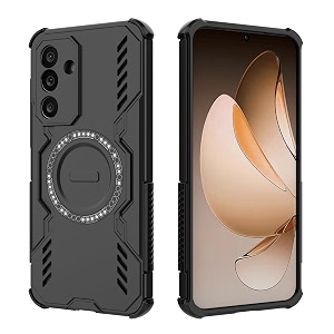 designerz hub back cover for samsung galaxy m56 5g  shockproof case with magnetic metal ring supports magsafe charger amp car mount  military grade protection  black