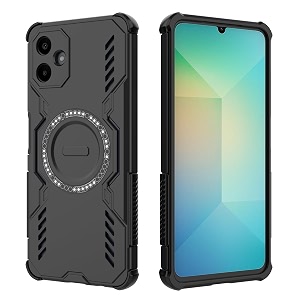 designerz hub back cover for samsung galaxy a06 4g  shockproof case with magnetic metal ring supports magsafe charger amp car mount  military grade protection  black
