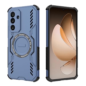 designerz hub back cover for samsung galaxy m56 5g  shockproof case with magnetic metal ring supports magsafe charger amp car mount  military grade protection  blue