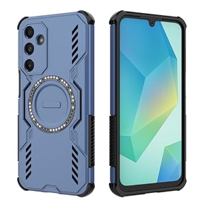 designerz hub back cover for samsung galaxy a16 5g  shockproof case with magnetic metal ring supports magsafe charger amp car mount  military grade protection  blue