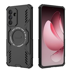 designerz hub back cover for samsung galaxy a36 5g  shockproof case with magnetic metal ring supports magsafe charger amp car mount  military grade protection  black